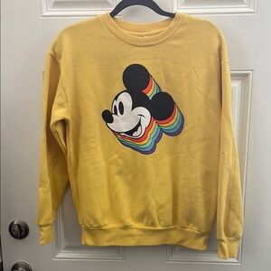 Disney Yellow Crewneck with Mickey Mouse rainbow design size Small